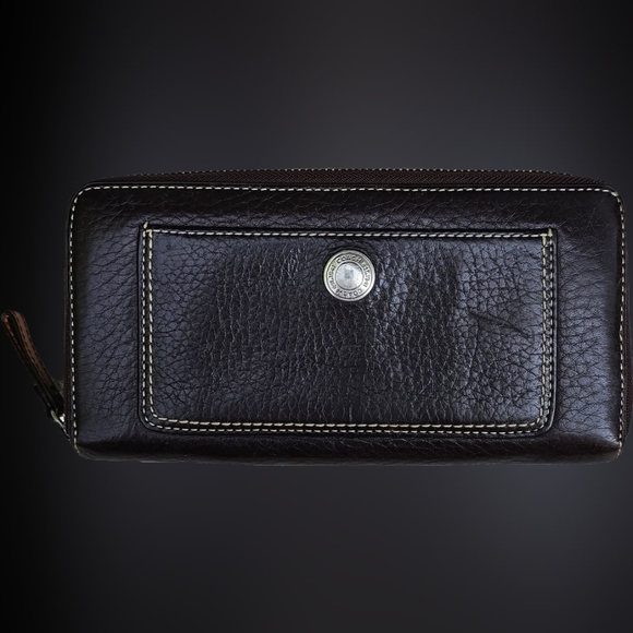 Vintage Coach Brown Zip Around Wallet Soft Pebbled Leather Contrast Stitch - Picture 3 of 13